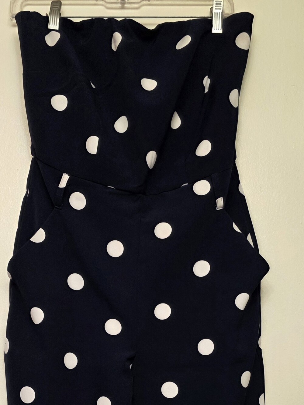 New York & Company Navy Blue White Polka Dot Strapless Jumpsuit Size S - Picture 5 of 10